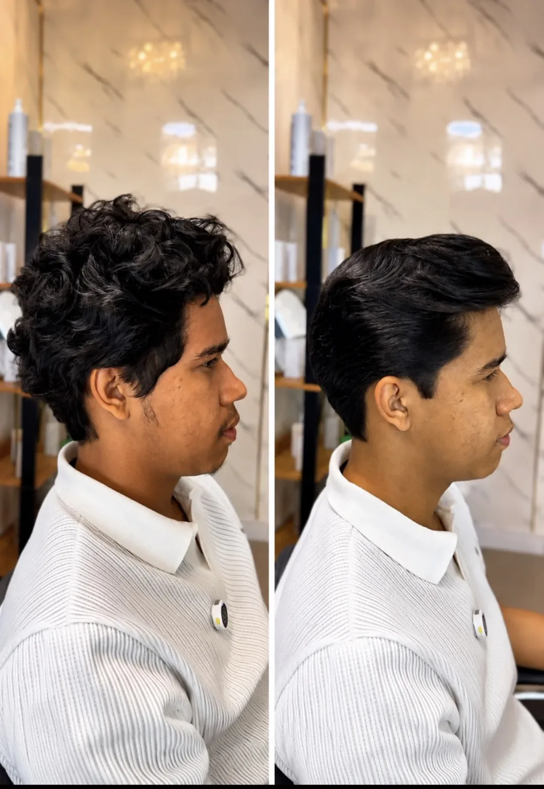 Antes e depois de um atendimento de desondulação do Jean