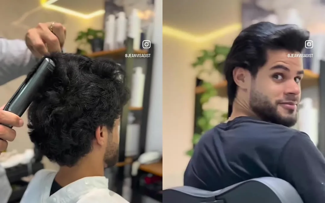 Mesmo cliente antes, ondulado, e depois, liso natural