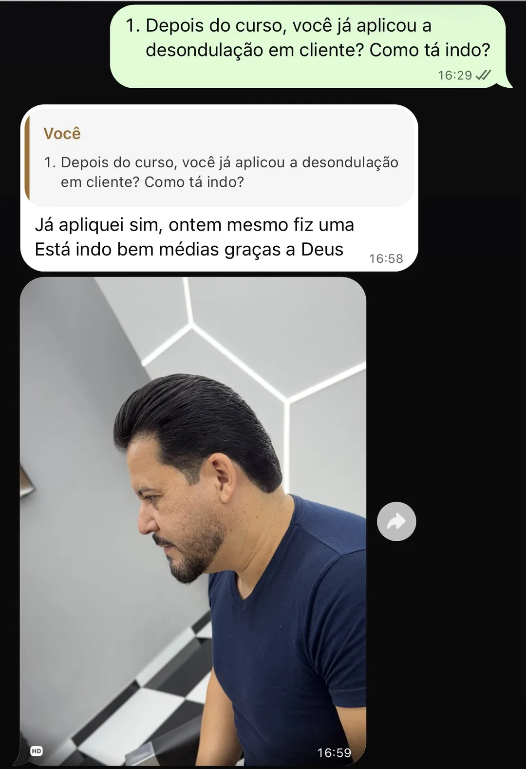 Print do WhatsApp: já apliquei sim, ontem mesmo fiz uma